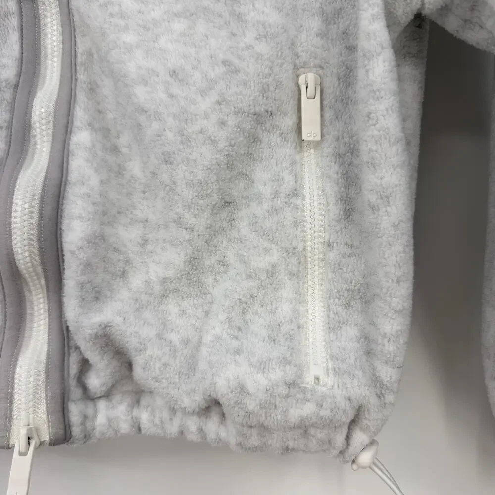alo | Polar Fleece Retreat Cropped Jacket in White Heather Grey XS